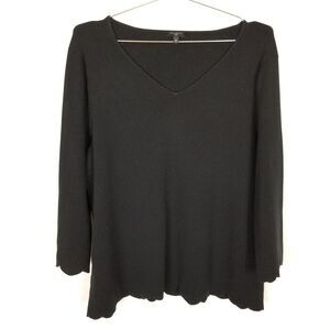 Talbots Women Plus Scallop Hem Pullover Sweater Sz 2X Black V Neck